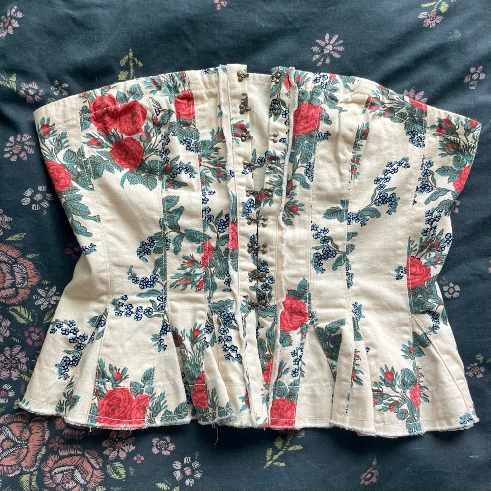 Free People Floral Soft Denim Corset Top